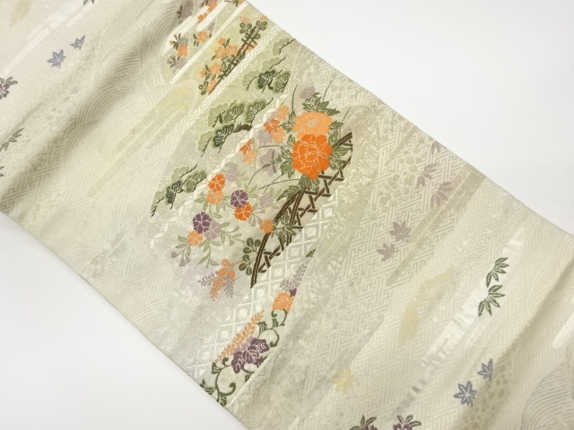 JAPANESE KIMONO / VINTAGE NAGOYA OBI / WOVEN PINE & AUTUMN FLOWERS